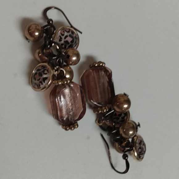 Brown Leopard Spot Glass Bead Earrings NWOT - Picture 7 of 7
